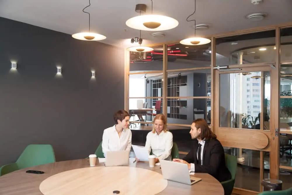 working in a business conference room