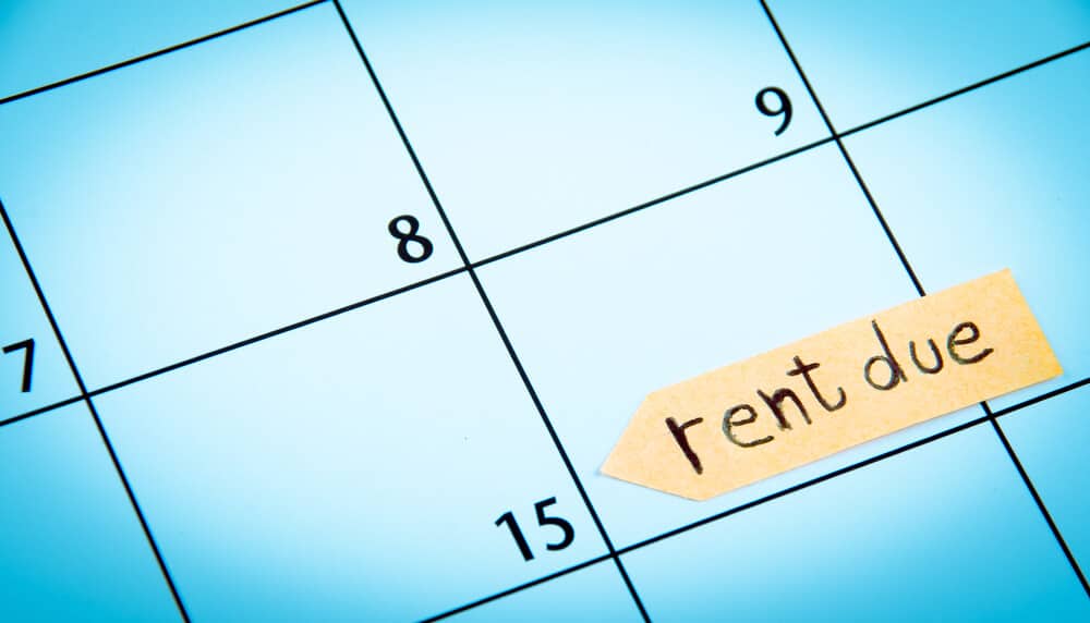 Rent due date highlighted on a calendar